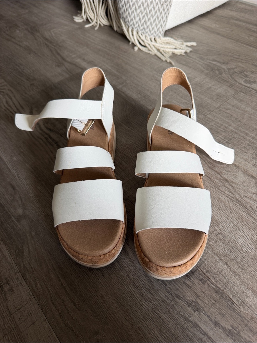 Dr. Scholl's White Triple-Strap Cork Platform Sandals